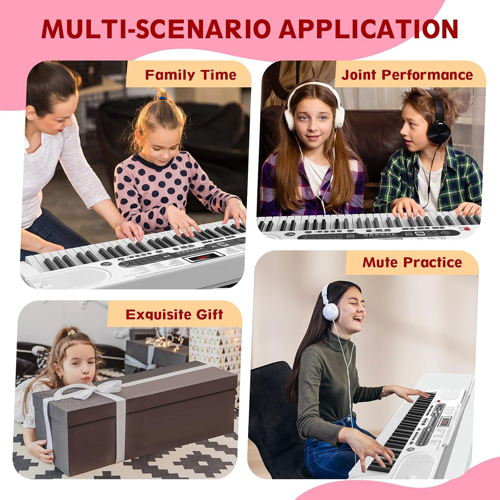 Fenbeli 61 Key Keyboard Piano for Beginners, Electric Piano Keyboard with Stand and Bench, Microphone, Headphone, Sheet Music Stand, LED Screen, 200 Tones, Teaching Mode, Holiday Gift