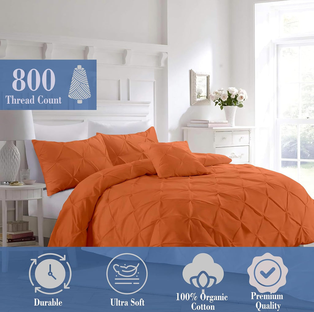 Pinch Duvet Cover Set Oversized Queen Size 1 Duvet Cover with 2 Pillow Shams 3-Pc Comforter Cover with Zipper Closure & Corner Tie 100% Egyptian Cotton Cover (98x98 Inch, Burnt Orange)