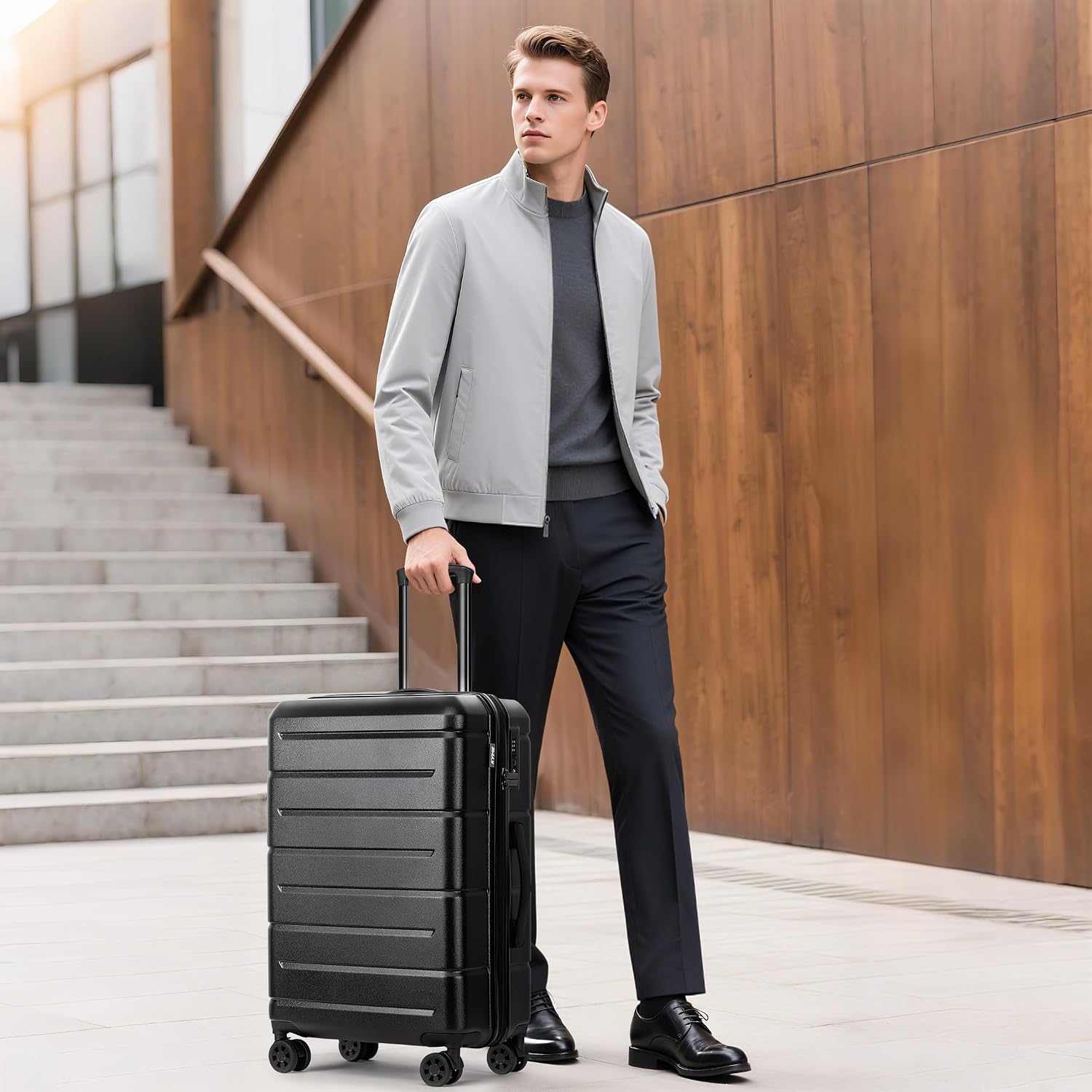 KYME Luggage Sets 2 Piece Suitcase Set Hardshell 20 inch/24 inch Luggage with Spinner Wheels Hardside PC+ABS Checked Large Suitcase with TSA Lock for Men Women Black