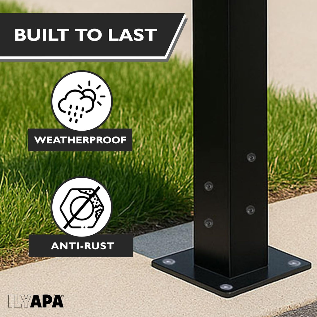 Ilyapa 43' Black Double Mailbox Post for Outside and Mailbox Post Mounting Bracket
