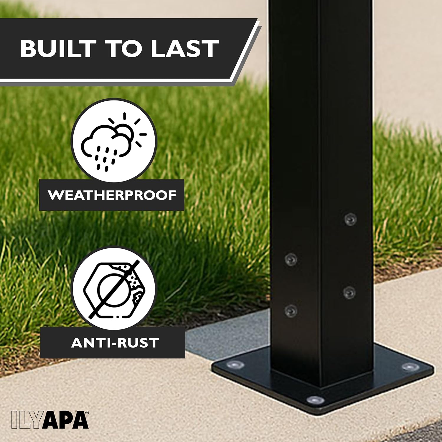 Ilyapa 43' Black Double Mailbox Post for Outside and Mailbox Post Mounting Bracket