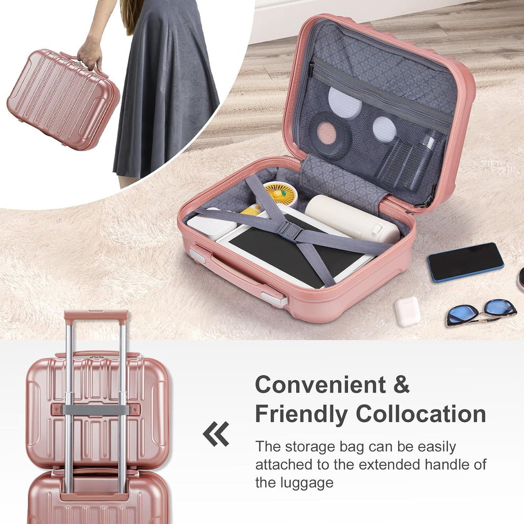 JHshop Luggage Sets Expandable 2 Piece Set overall bags Travel Gear Luggage suitcase, 20' Carry-On Luggage Hardside Lightweight Suitcase, 14' Mini Cosmetic Cases, Family Travel Suitcase - Ross Gold