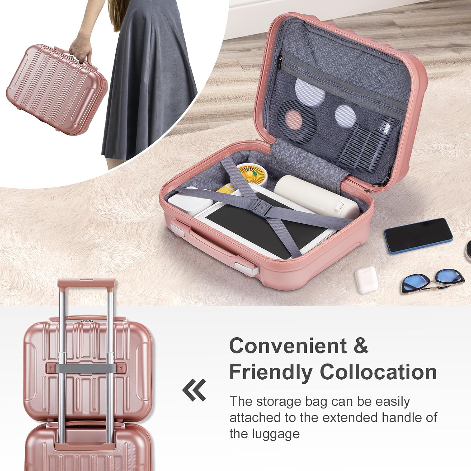 JHshop Luggage Sets Expandable 2 Piece Set overall bags Travel Gear Luggage suitcase, 20' Carry-On Luggage Hardside Lightweight Suitcase, 14' Mini Cosmetic Cases, Family Travel Suitcase - Ross Gold