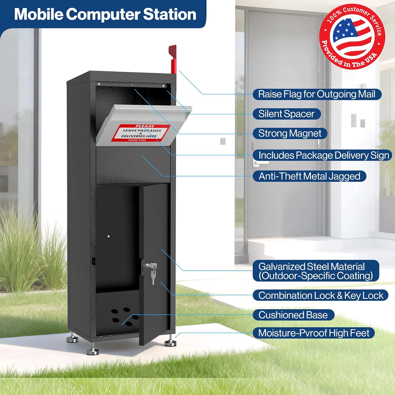 Pochar Package Delivery Boxes for Outside- Secure Parcel Drop Box with Combination & Key Lock - Anti-Theft Outdoor Package Drop Box for Porch Home Office, 15' x 11.25' x 45.25'