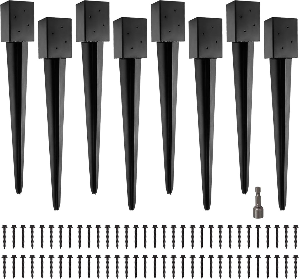 LADECH 4x4 Fence Post Anchor Ground Spike 36' Length Metal Black Powder Coated – Mailbox Post Anchors – Fit 3.5x3.5 Lumber (8, Black)