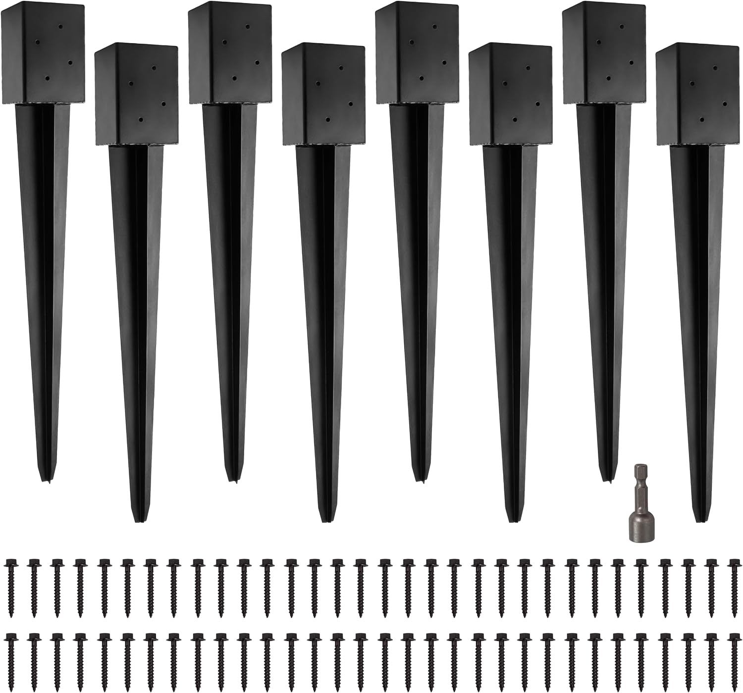 LADECH 4x4 Fence Post Anchor Ground Spike 36' Length Metal Black Powder Coated – Mailbox Post Anchors – Fit 3.5x3.5 Lumber (8, Black)