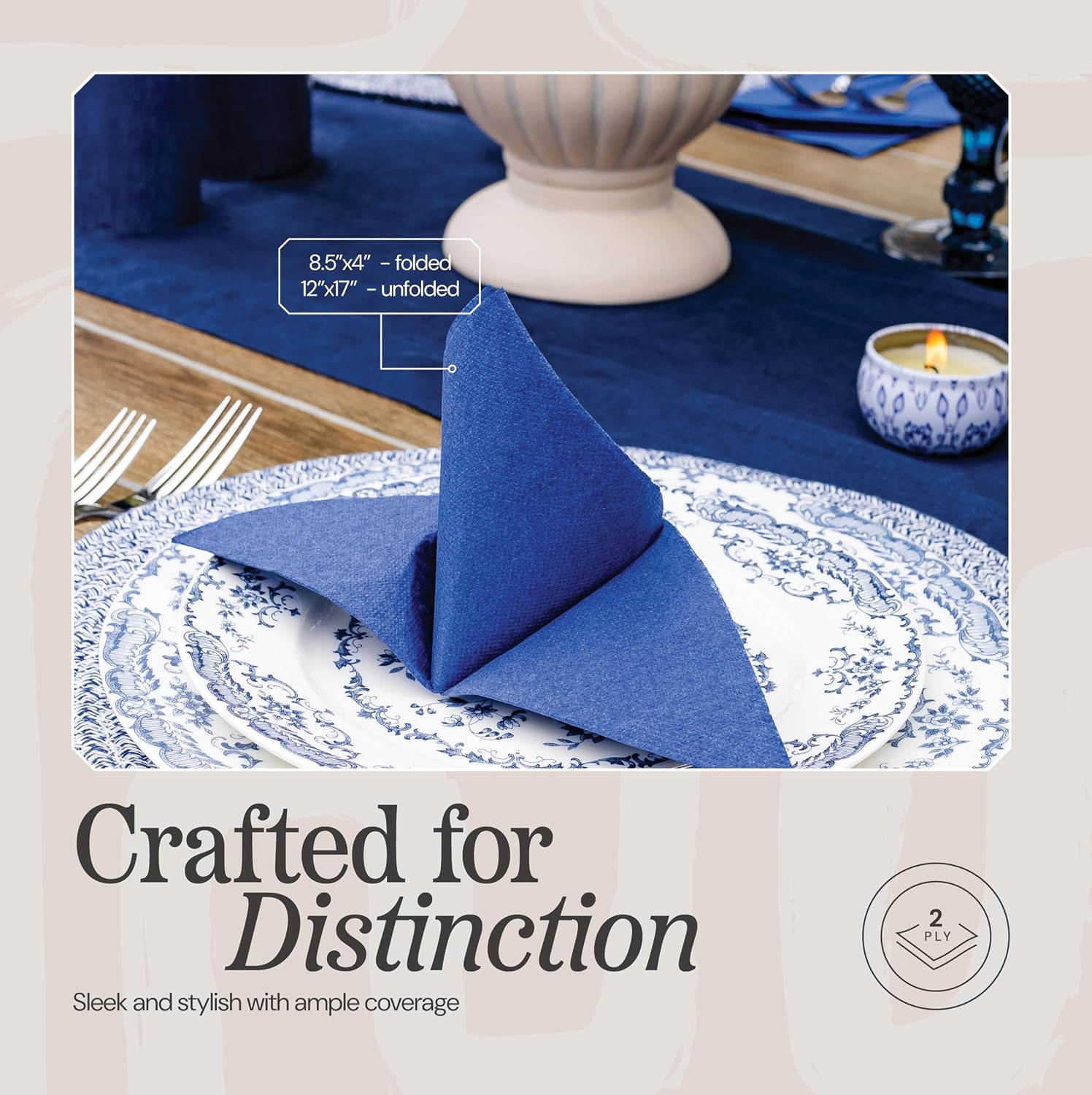 Disposable Dinner Napkins Blue Paper, [1200 Pack] 12' x 17' 2-Ply Quilted Colored Blue Napkins For Wedding, Reception, Party Or Event