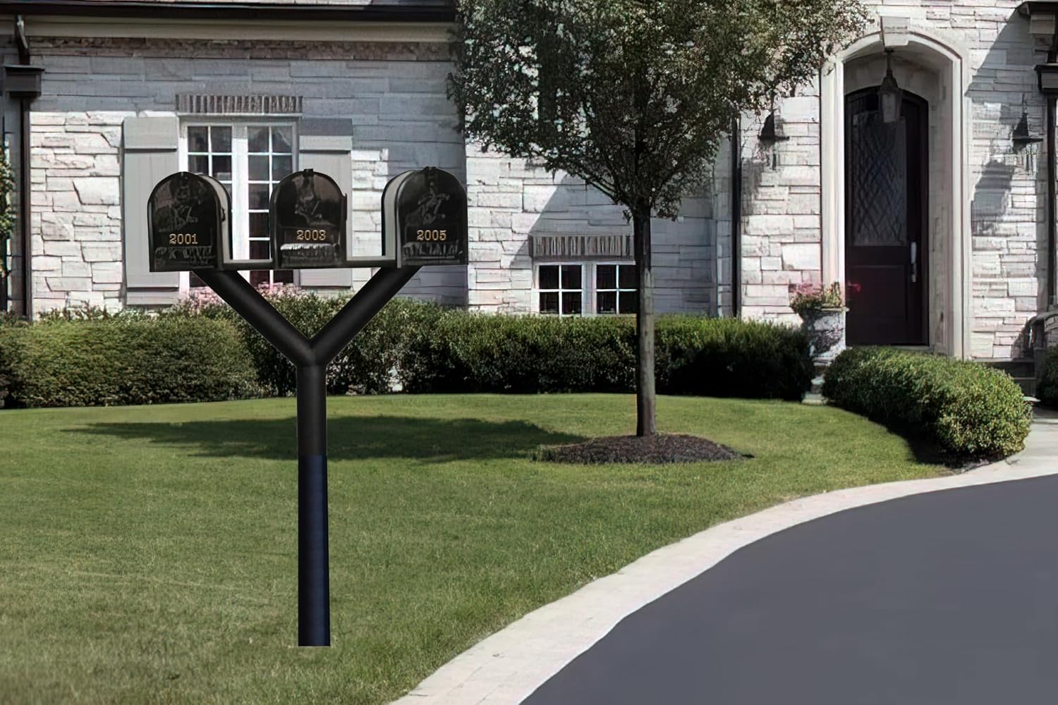 Penfield Triple Mailbox Post System, No Base, with Three E1 Economy Mailboxes, Heavy Duty, Weather Resistant - Black by Qualarc