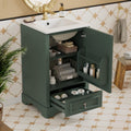 20 Inch Green Bathroom Vanity with Ceramic Sink and 1 Divider Drawer, Modern Bathroom Cabinet with Adjustable Shelf, Over Door Storage Rack and Soft Close Door