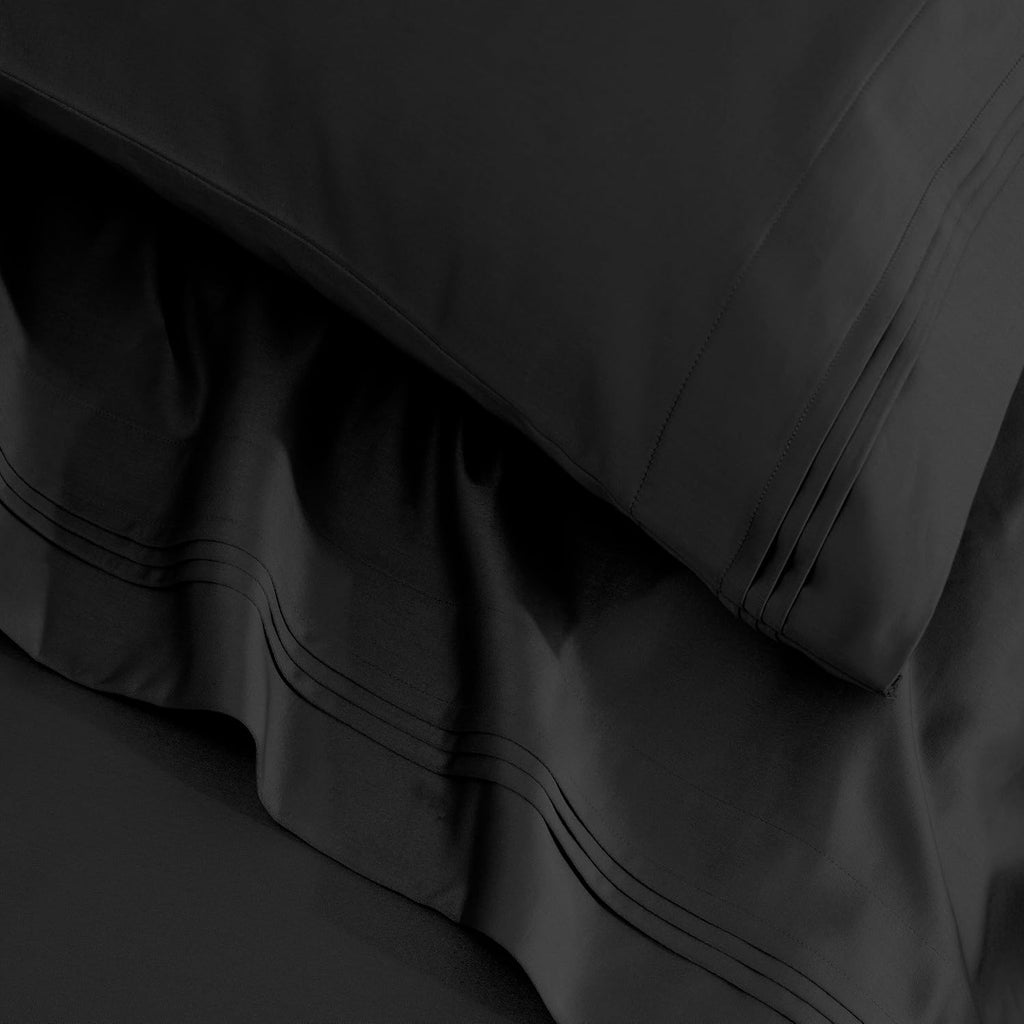 Superior Egyptian Cotton 4 Piece Sheet Set, Luxury 1500 Thread Count, Modern Design, Sustainable Sheets, Ultra-Soft Basics, Solid, Deep Pocket Fitted Sheet, Flat Sheet, Pillowcases, Queen, Black