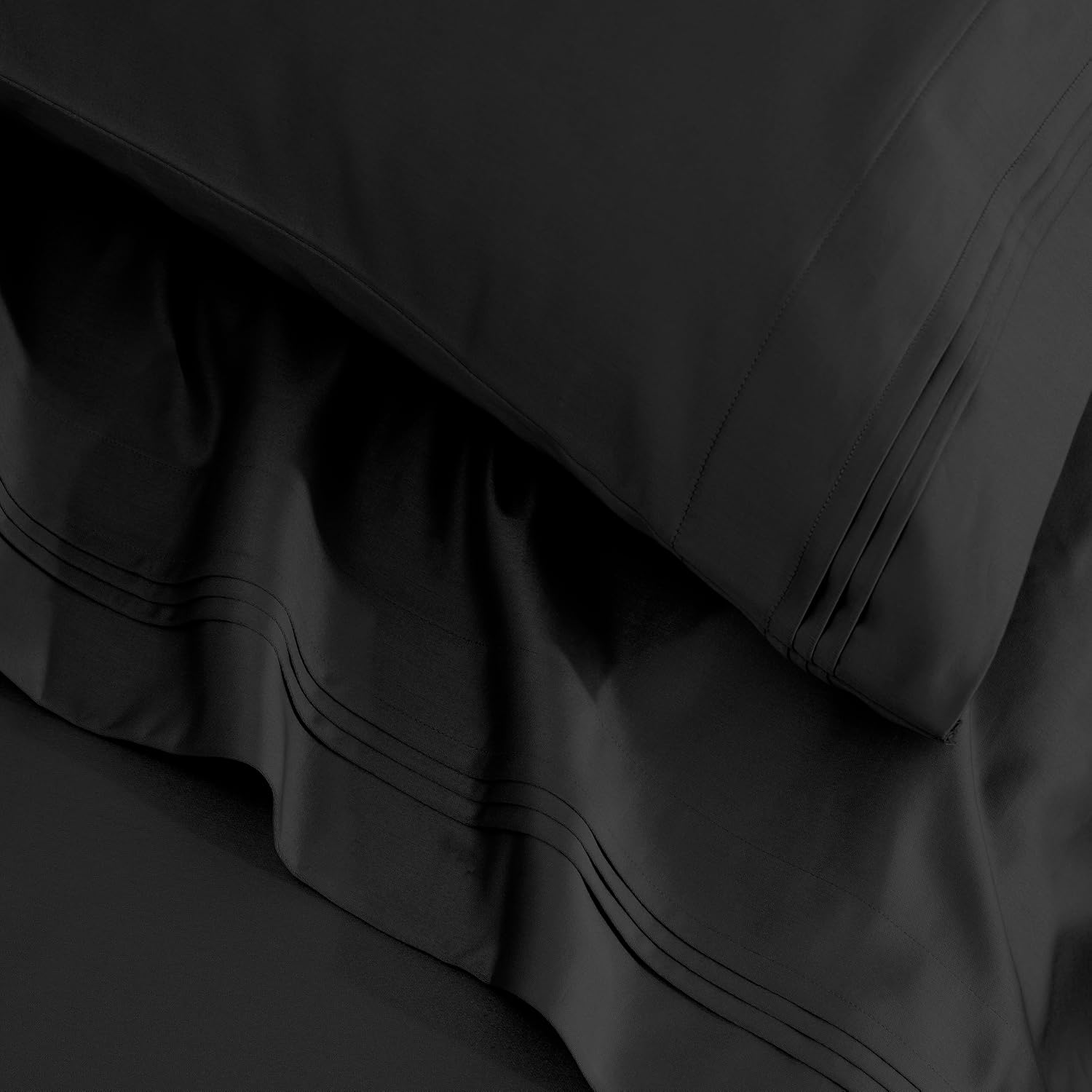Superior Egyptian Cotton 4 Piece Sheet Set, Luxury 1500 Thread Count, Modern Design, Sustainable Sheets, Ultra-Soft Basics, Solid, Deep Pocket Fitted Sheet, Flat Sheet, Pillowcases, King, Black
