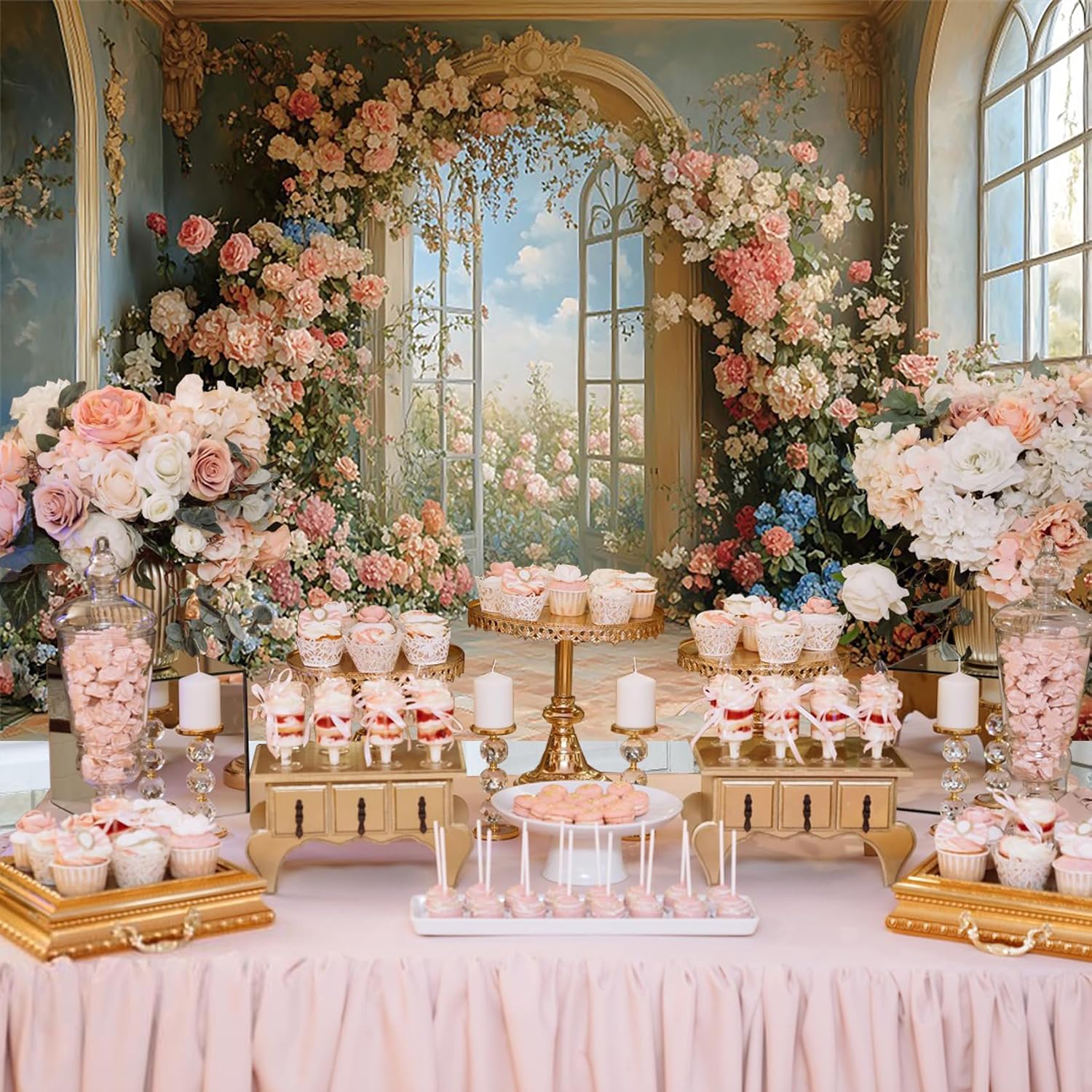 20x10ft Flower Wall Backdrop Photography European Style Oil Painting Floral Wedding Background Women Girls Lady Birthday Party Decorations Wedding Bridal Shower Banner Supplies Props Video