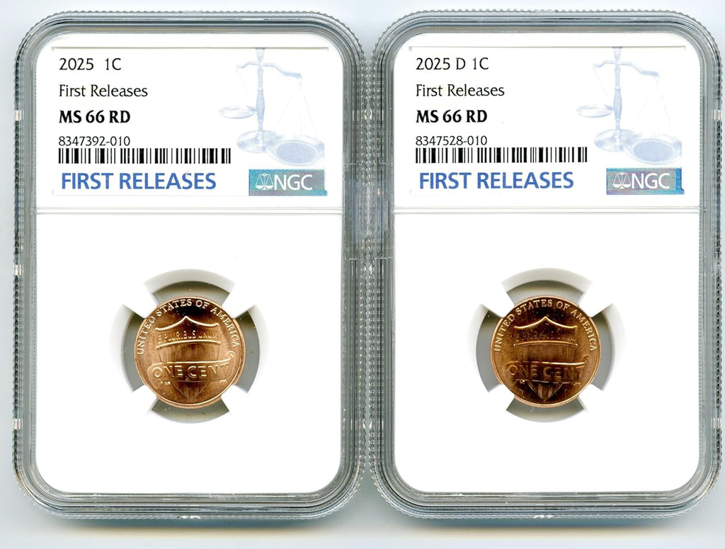 2025 P & D US MINT LINCOLN PENNY UNION SHIELD 2 COIN SET - FIRST RELEASES Cent NGC MS66 RD