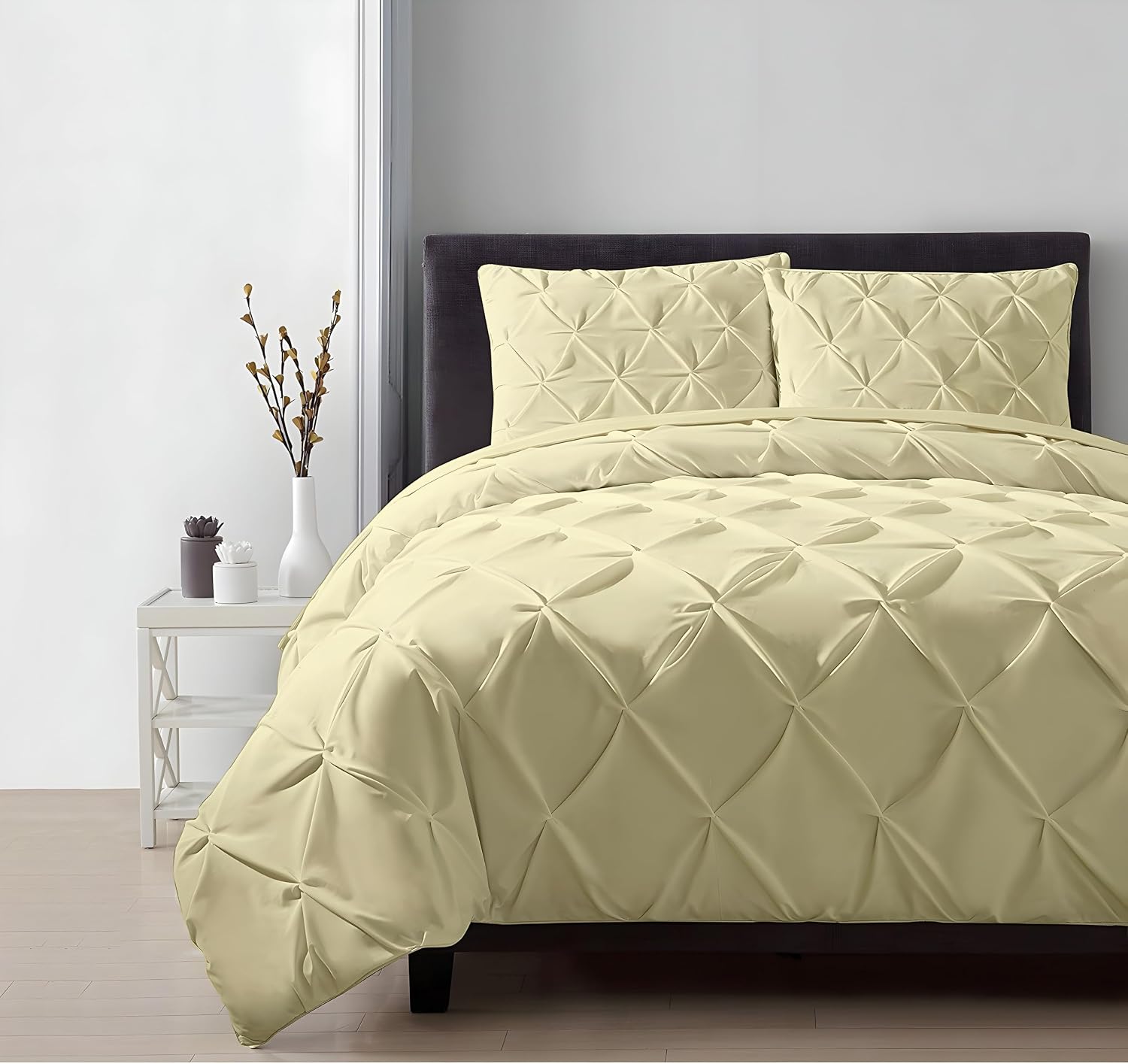 Pinch Duvet Cover Set Oversized Queen Size 1 Duvet Cover with 2 Pillow Shams 3-Pc Comforter Cover with Zipper Closure & Corner Tie 100% Egyptian Cotton Cover (98x98 Inch, Ivory)