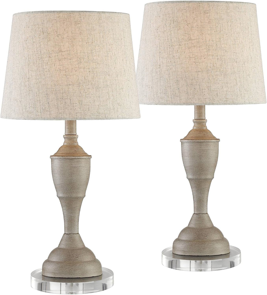 360 Lighting Claude Rustic Farmhouse Accent Table Lamps 22' Tall Set of 2 with Round Riser Beige Washed Metal Linen Drum Shade for Bedroom Living Room House Home Bedside Nightstand Office