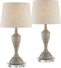 360 Lighting Claude Rustic Farmhouse Accent Table Lamps 22' Tall Set of 2 with Round Riser Beige Washed Metal Linen Drum Shade for Bedroom Living Room House Home Bedside Nightstand Office