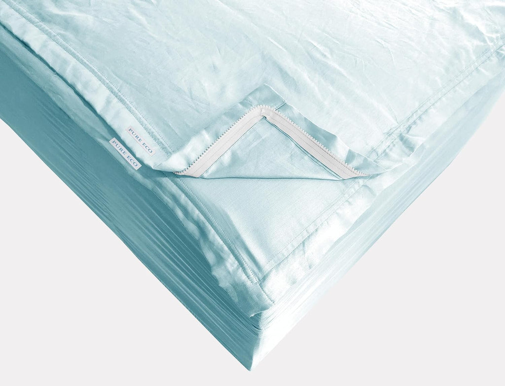 Zipper Fitted Sheet - Includes 1 Fitted Sheet Base & 2 Zip-On Sheets - Upto 16' in. Deep Pockets Queen Size Zipper Fitted Sheet - Easy to Change, Sateen Cotton 600 TC Fitted Sheet - Aqua Blue