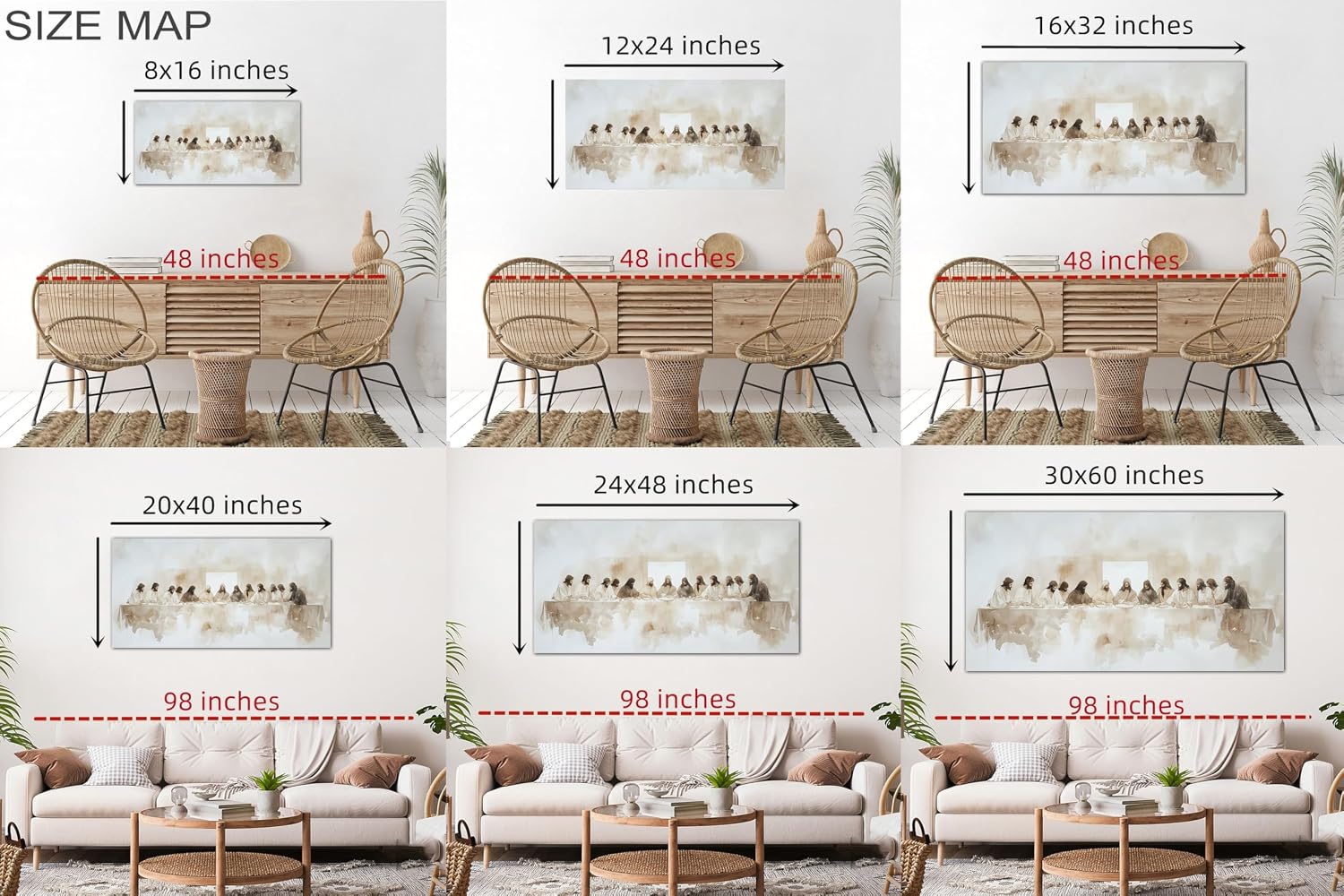 WAXWHELK The Last Supper Canvas Wall Art Dining Room Decor, Christian Jesus Religious Painting, Modern Art Poster Picture for Home Restaurant Living Room Ready to Hang, 60L x 30W