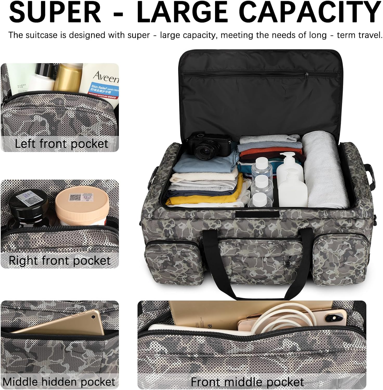 120L 3 Wheel Tactical Rolling Duffle Bag, Heavy Duty Military Deployment Luggage, 900D Waterproof Duffel for Camping Travel Outdoor Sports
