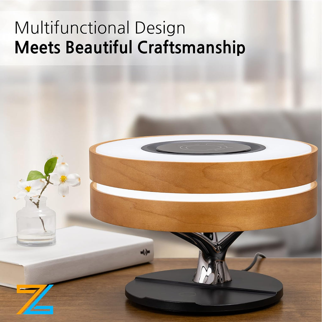 Dawn Lamp Modern Desk Lamp Multifunctional with Adjustable Light Settings, TWS Bluetooth Speaker, Wireless Charger, Touch Controls, for Home Office, Dorm Decor, Bedroom