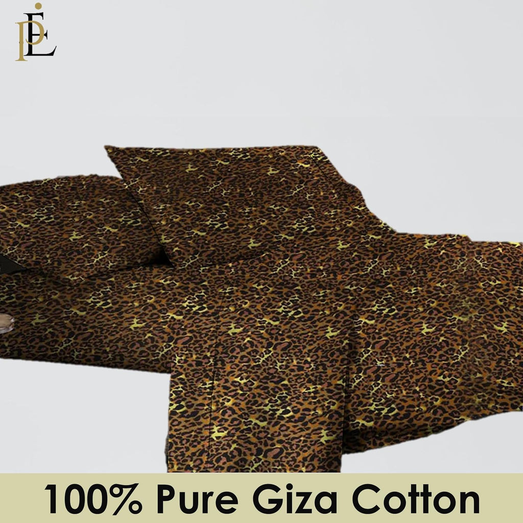 100% Giza Cotton, 1000 Thread Count, 6-PC Bed Sheet Set [Queen Size, Leopard Print Color] 18 inches Deep Pockets, Long Staple Cotton Breathable Soft Silky Sateen Weave