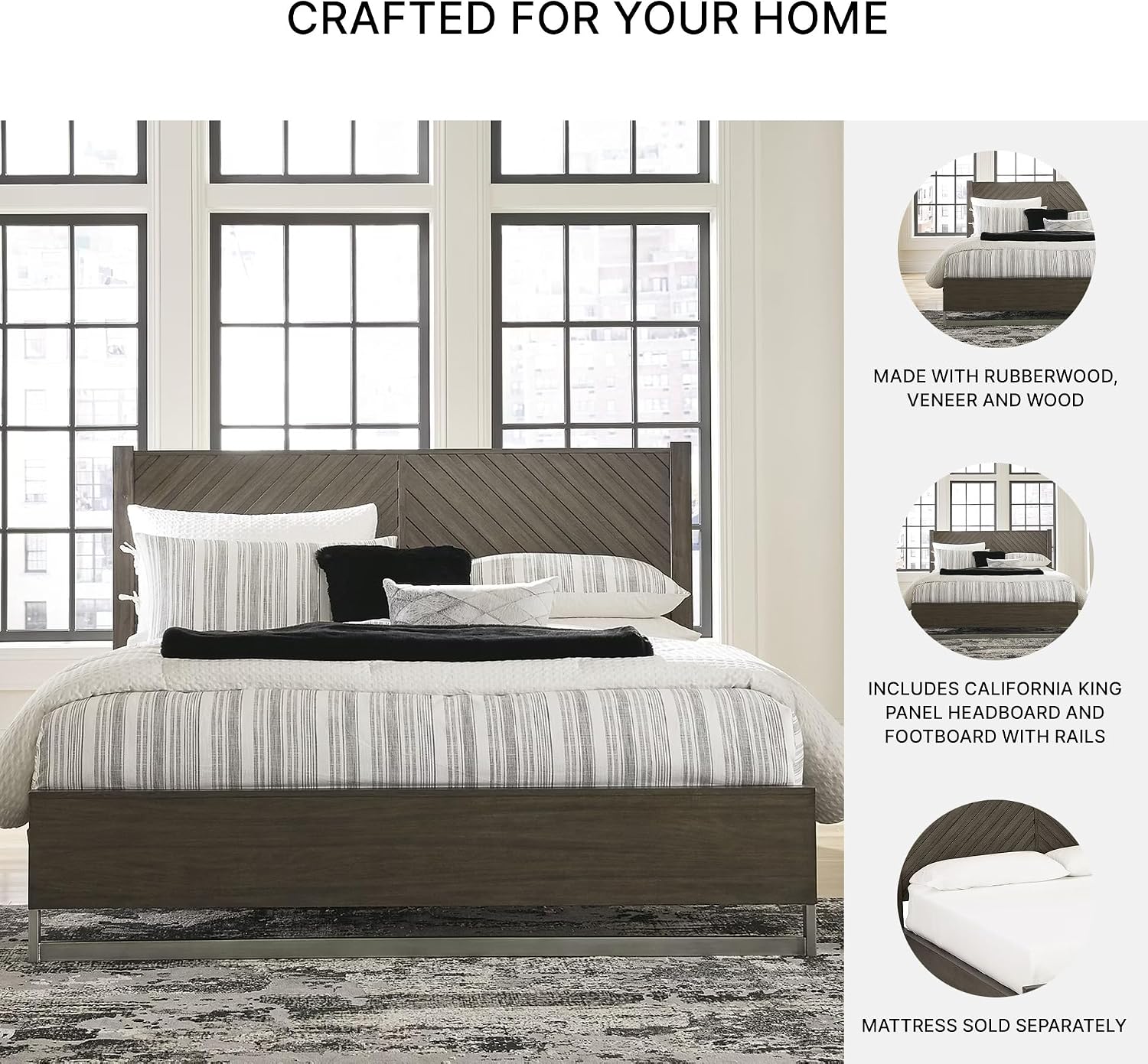 Signature Design by Ashley Arkenton Contemporary California King Panel Bed with Dual USB Charging Ports, Foundation or Box Spring Needed, Dark Brown