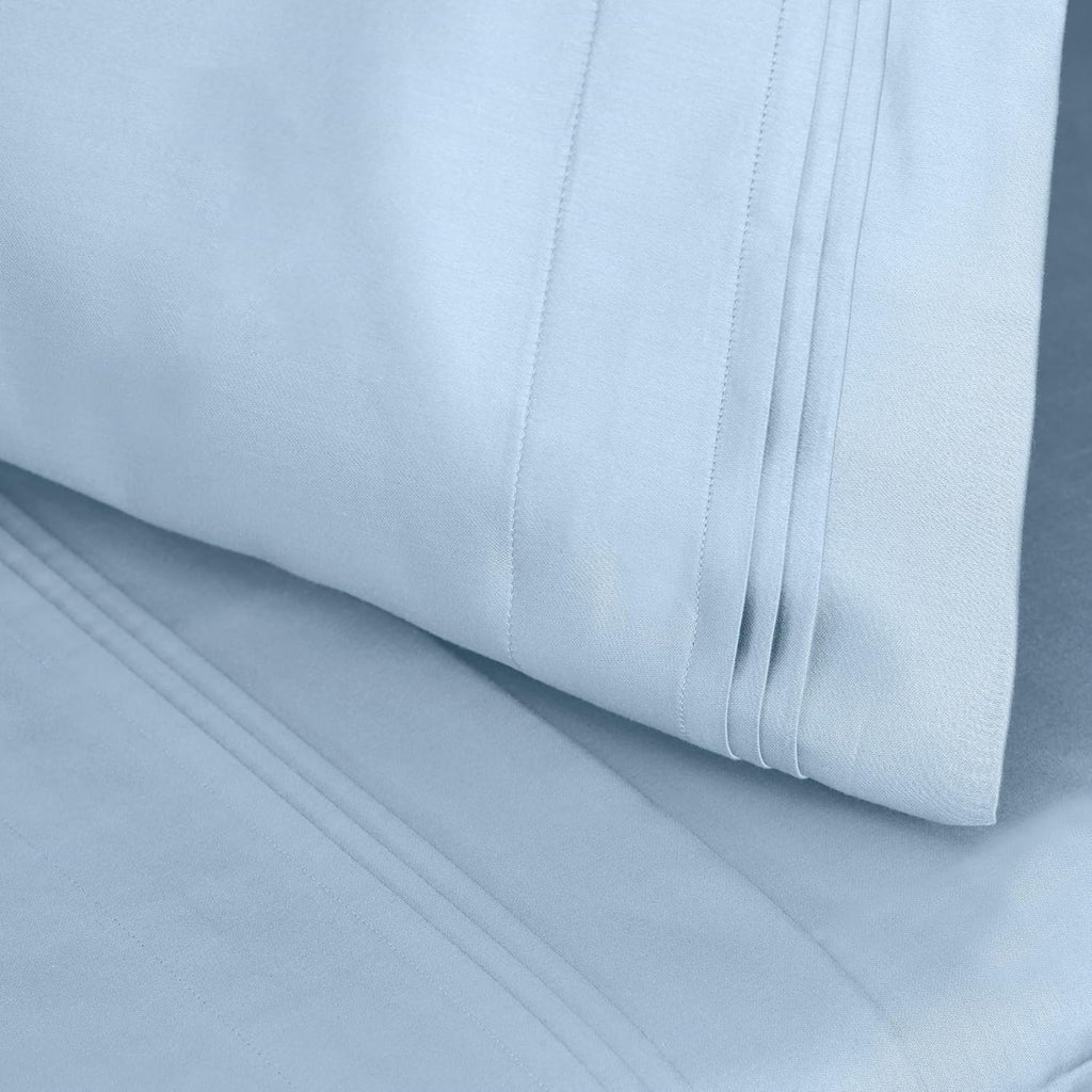 Superior Egyptian Cotton 4 Piece Sheet Set, Luxury 1000 Thread Count, Modern Design, Sustainable Sheets, Ultra-Soft Basics, Solid, Deep Pocket Fitted Sheet, Flat Sheet, Pillowcases, Full, Light Blue