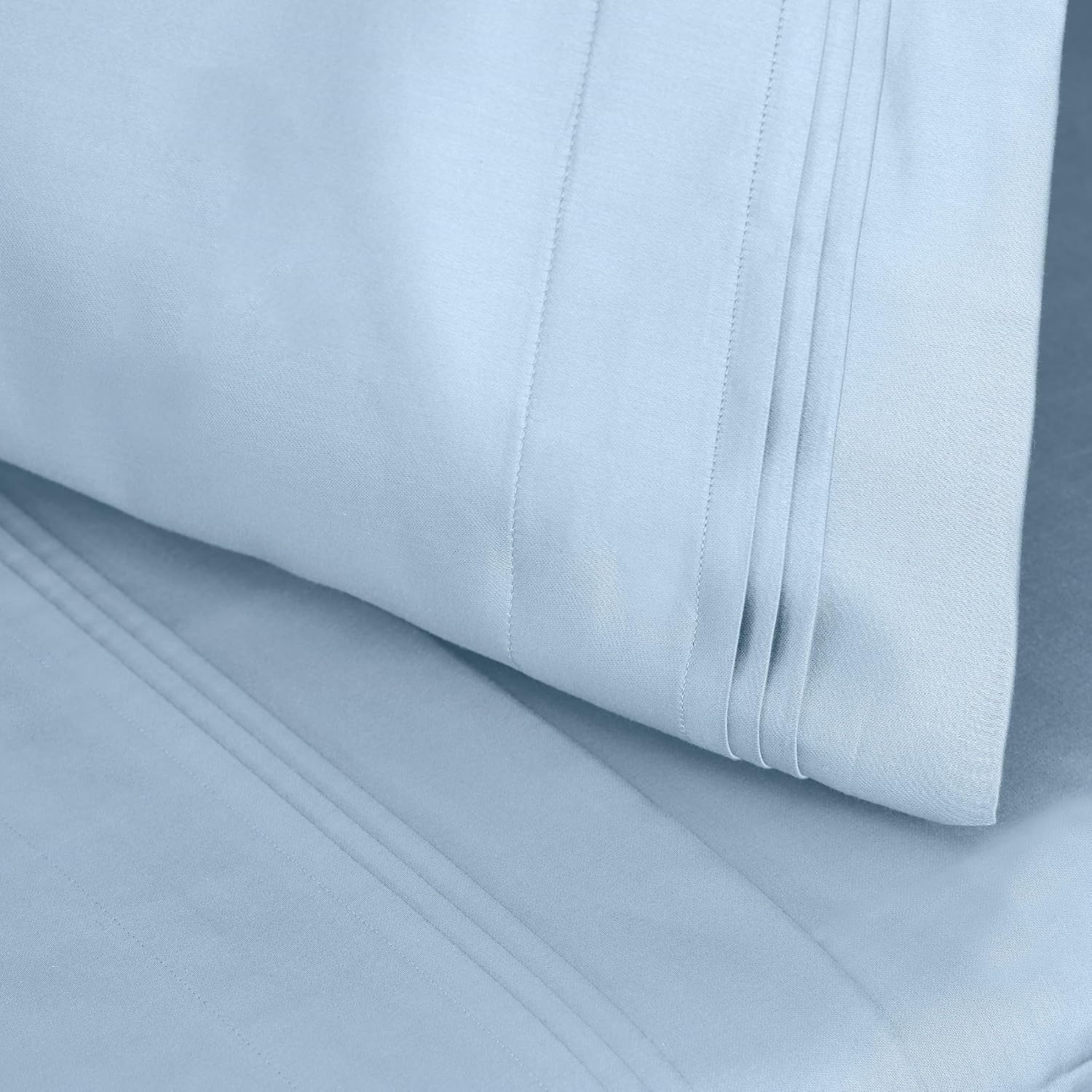 Superior Egyptian Cotton 4 Piece Sheet Set, Luxury 1000 Thread Count, Modern Design, Sustainable Sheets, Ultra-Soft Basics, Solid, Deep Pocket Fitted Sheet, Flat Sheet, Pillowcases, Full, Light Blue