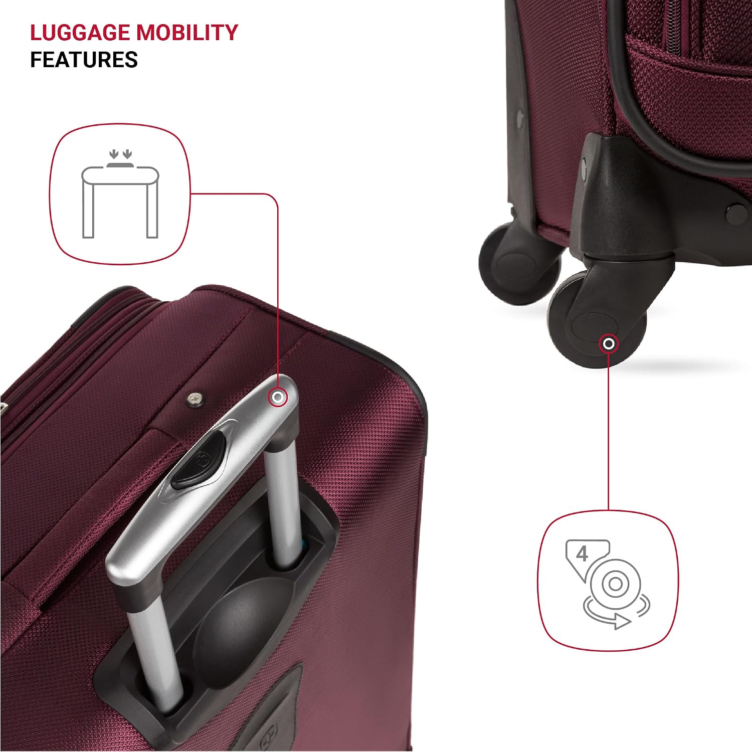 SWISSGEAR Sion Softside Expandable Spinner Luggage Durable Lightweight Travel Suitcase, Merlot, 2-Piece Set (Carry-On/Large)