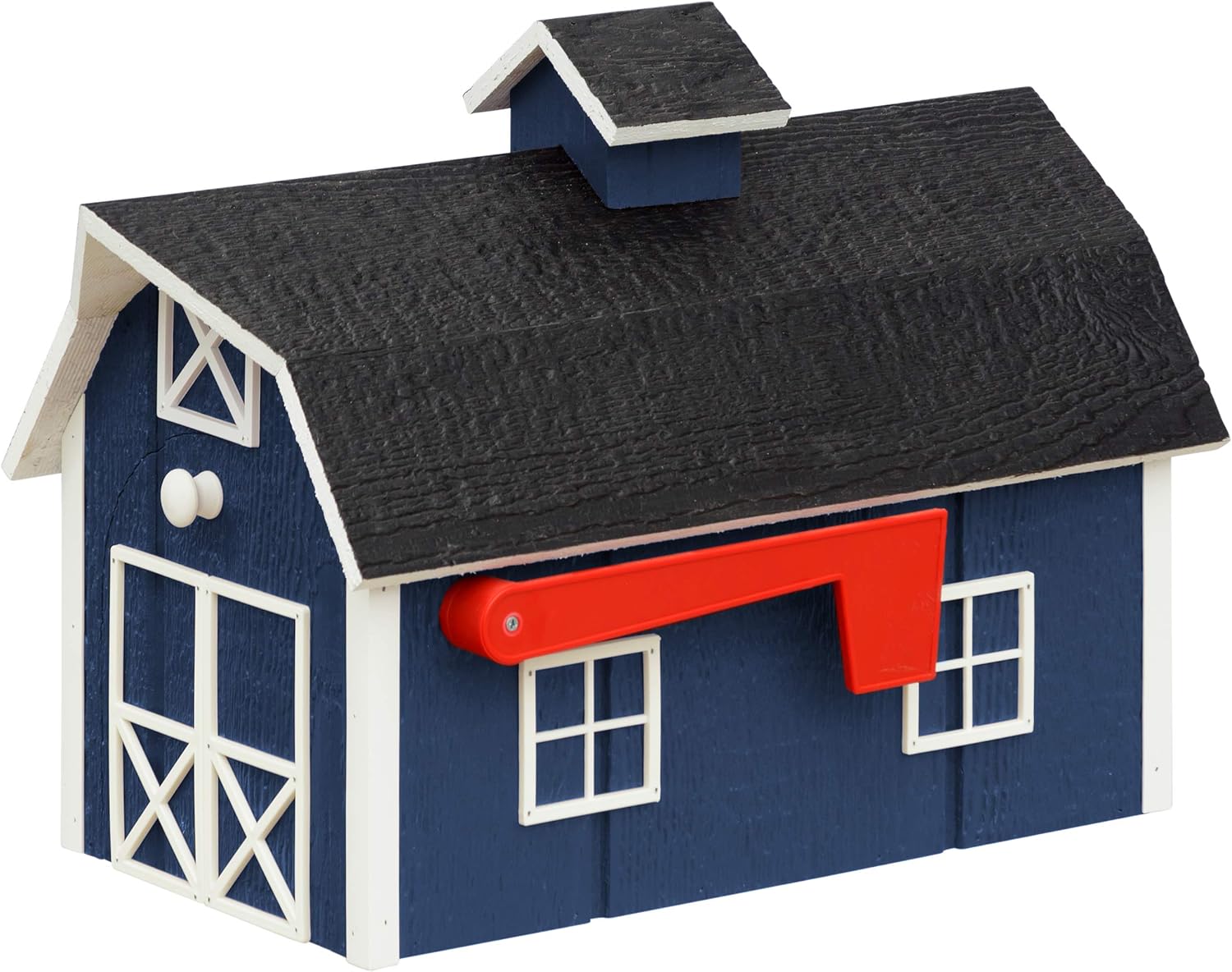 Amish Dutch Barn Painted Wooden Mailbox with Cupola (Navy with White Trim)