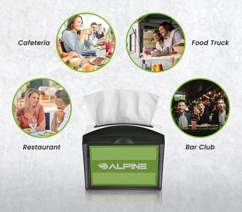 Alpine 6 Pack Tabletop Commercial Napkin Dispenser Restaurant Napkin Holder for Interfold Napkins with 2 Side Marketing Space Insert for Restaurants, Cafeterias, Food Trucks, Clubs - Black