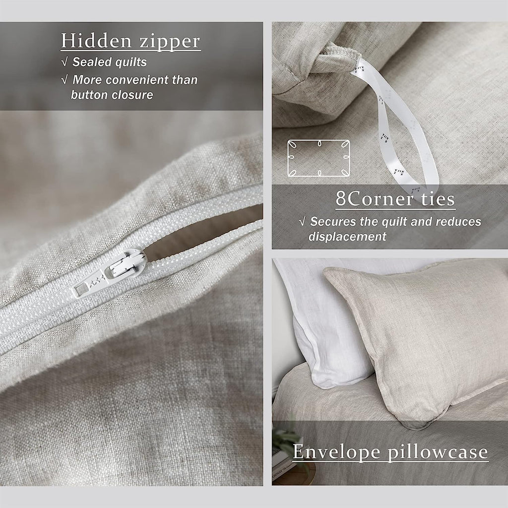 XZ XIFA Linen Duvet Cover Full, 100% Washed French Flax Linen Bedding Set with Zipper Closure, Cooling & Textured Bed Sets for Hot Sleepers(1 Duvet Cover, 2 Pillowcases)