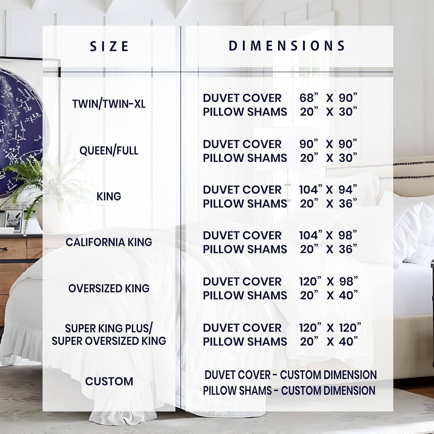 Kotton Culture 3 Pc 120'x 120' White Ruffle Trim Duvet Cover Set-Super King Plus -100% Egyptian Cotton-600 TC Frilled, Shabby Chic Bohemian-French Style- Farmhouse Decorative-Cute Comforter Cover