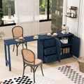 RUNNA 89.7''Wooden Sideboard with Extendable Table,Multifunctional Storage Cabinet with 2 Doors and 3 Drawers,for Living Room,Study,Foyer and Kitchen (Navy Blue#68)