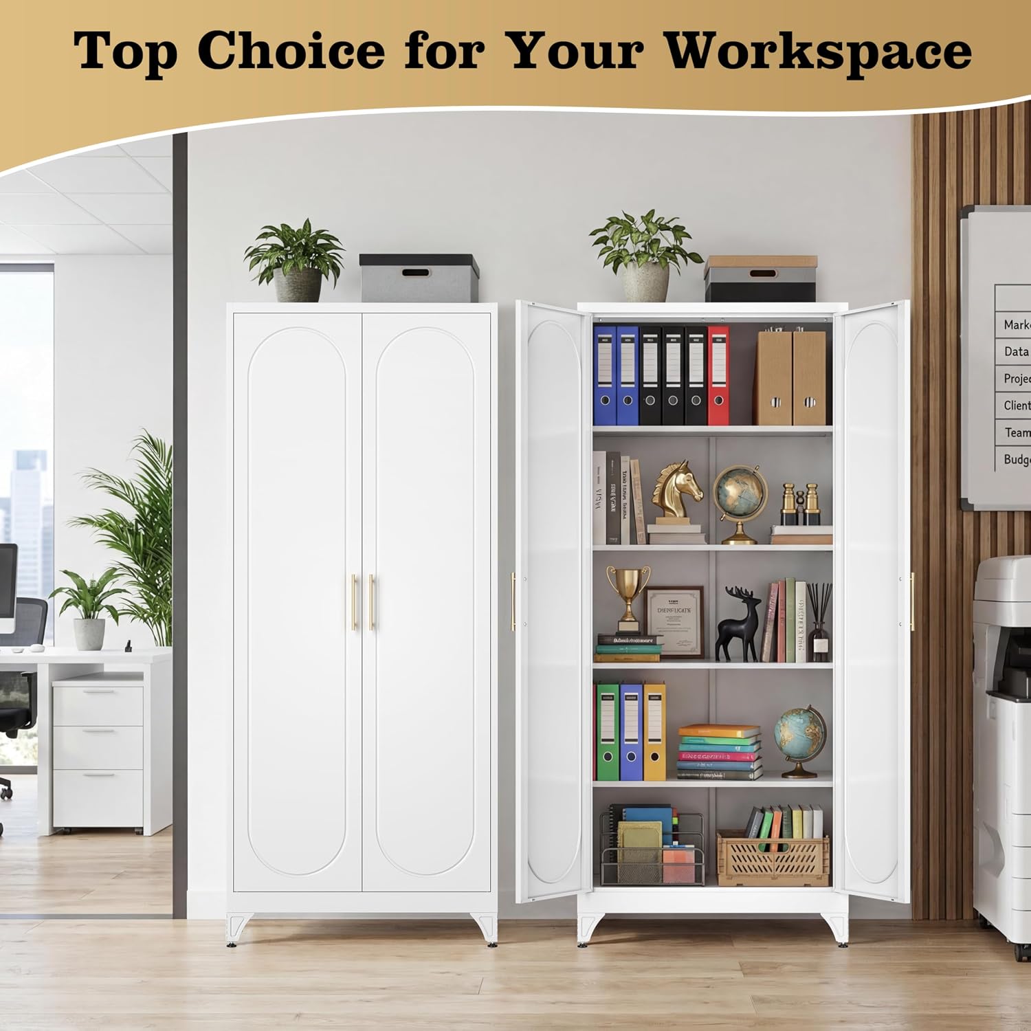 75' Tall Metal Storage Cabinet with 2 Doors and 4 Adjustable Shelves, 32'W x 16'D Heavy Duty Steel Pantry Cabinet for Kitchen, Garage, Home Office and Laundry Room, Cold-Rolled Steel, White