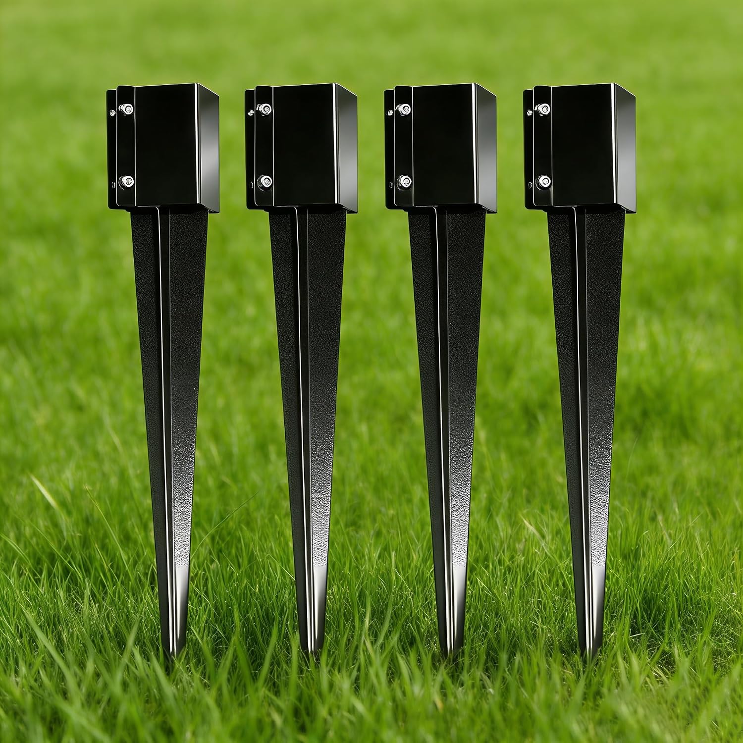 4 Pack 36'' Fence Post Anchor Ground Spike Metal Black Powder Coated 36 x 6 x 6 Inches Outer Diameter (Inner Diameter 5.5x5.5 Inches)