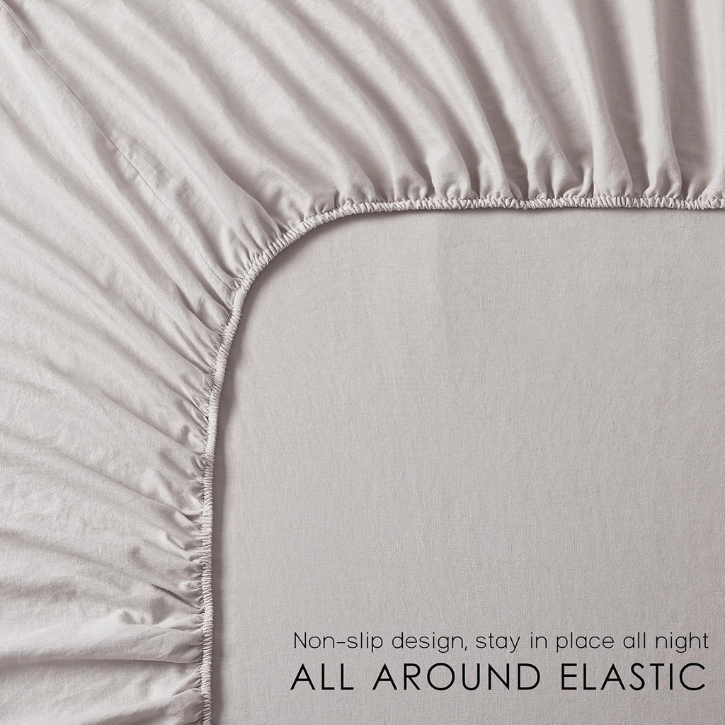 4Pcs Organic Linen Sheets King Size, 100% French Linen from Normandy, Tear-Resistant Natural Linen King Sheet Set with 16 Inch Deep Pocket, 1 Flat Sheet, 1 Fitted Sheet, 2 Pillowcases