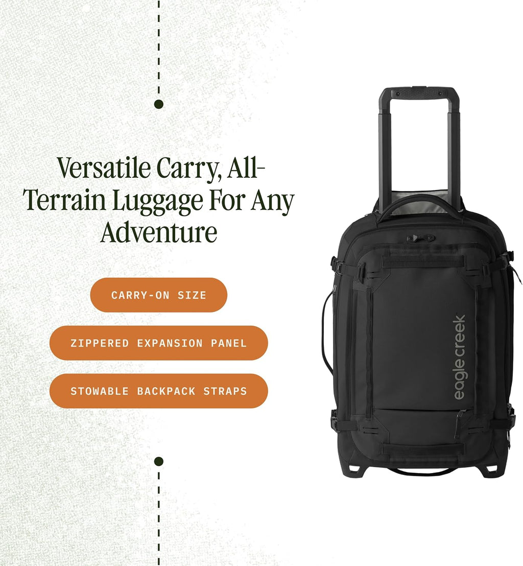 Eagle Creek Gear Warrior XE 2-Wheel Convertible Carry-On Luggage for Travel Essentials - Heavy Duty Wheels - Lockable Zippers - Interior Laptop Sleeve - Black - 21.75'