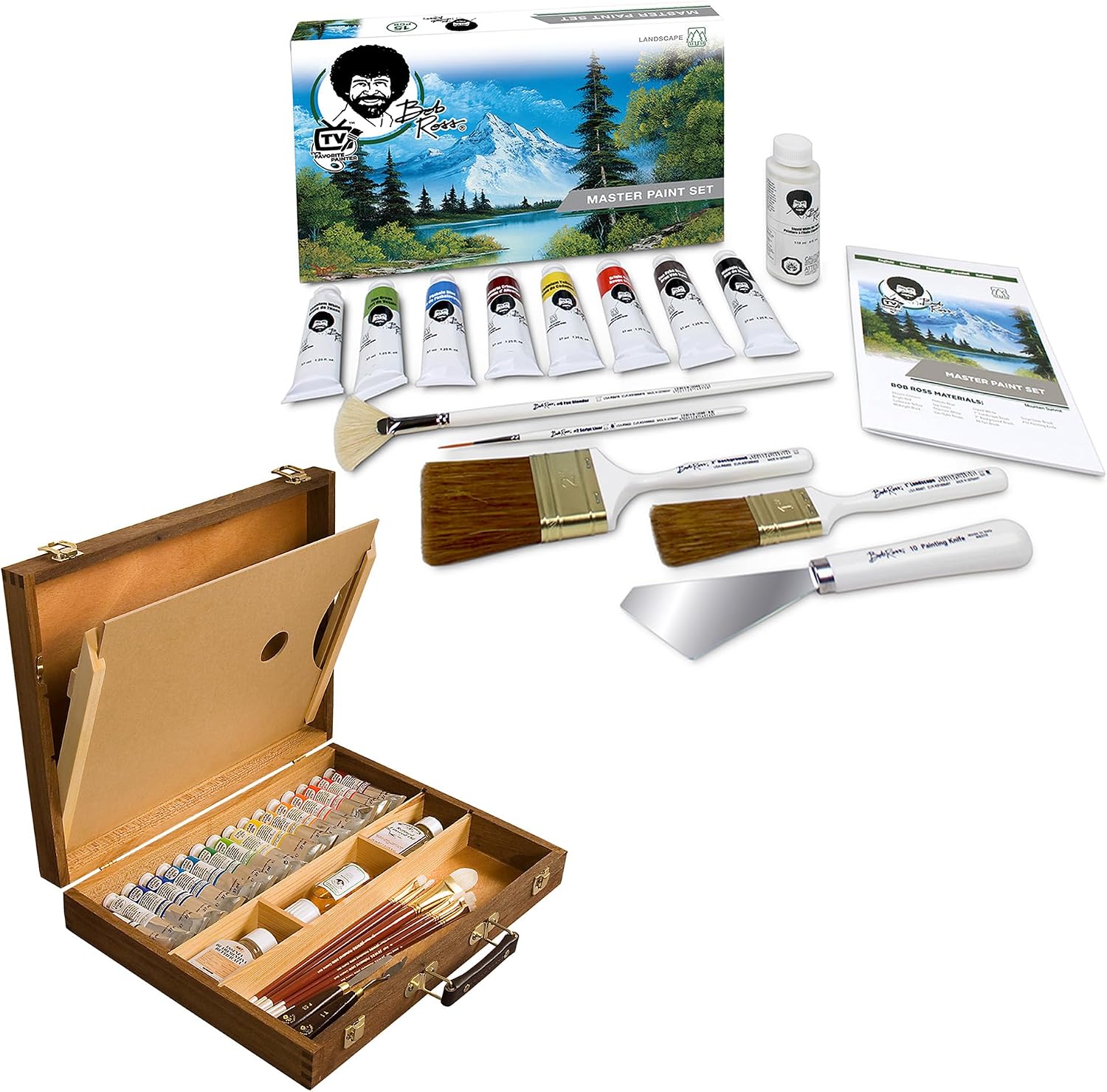 Jerry's Artarama Bob Ross Master Artist Oil Paint Set Includes Wood Art Supply Carrying Storage Case Sketchbox w/Palette