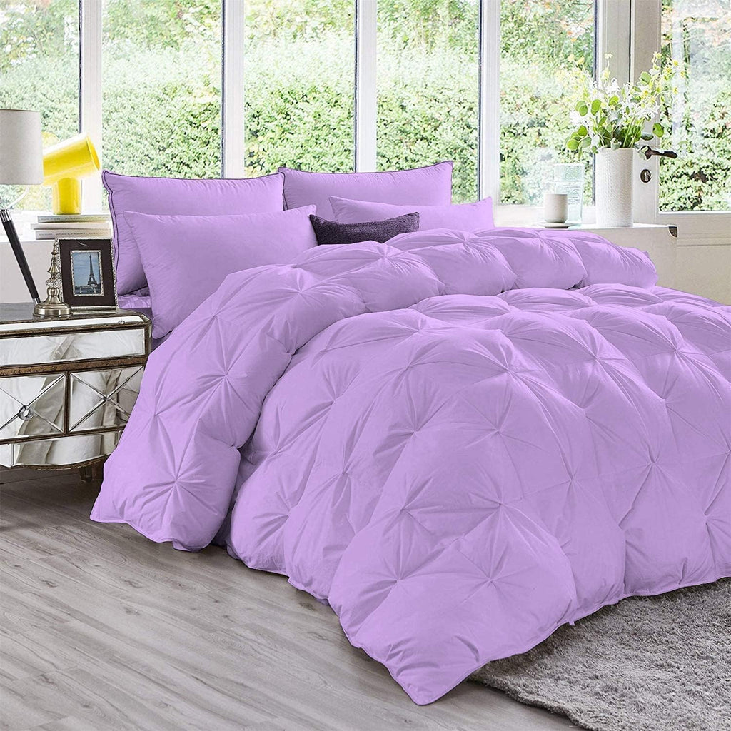 Pinch Pleated Soft 400 GSM All Season Lilac 5 Piece Queen Size Comforter Set (Comforter + 4 Pillowcases) 600 Series Egyptian Cotton Comforter Bedding Set