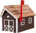 Amish Cedar Roof Wooden Mailbox with Window & Door Trim (Dark Brown with White Trim)