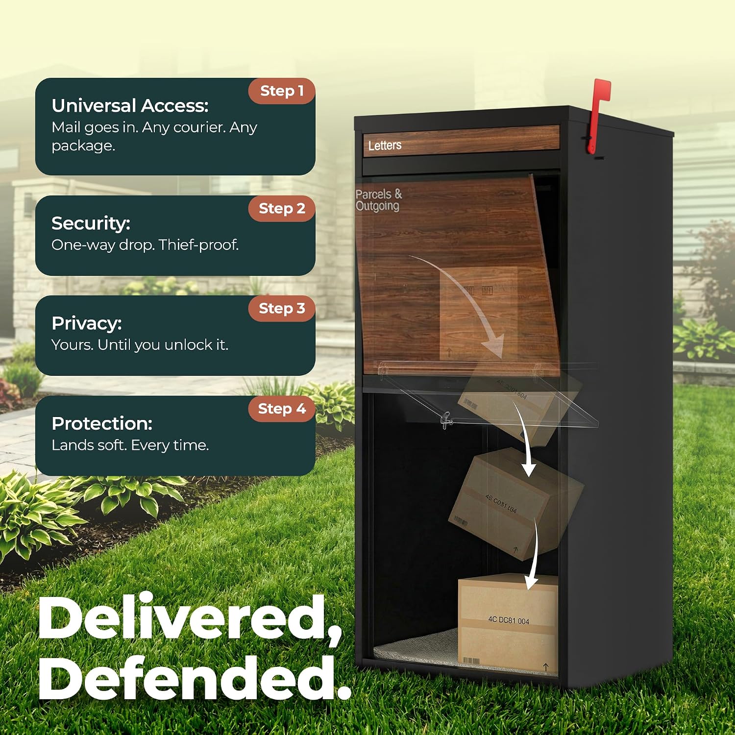 Hudson USPS Compatible Mailbox, Classic Black Package Mailbox, Anti-Theft Locking Parcel Drop Box for Porch Or Curbside, Large Mailbox for Packages, Weather-Sealed Powder Coated Steel