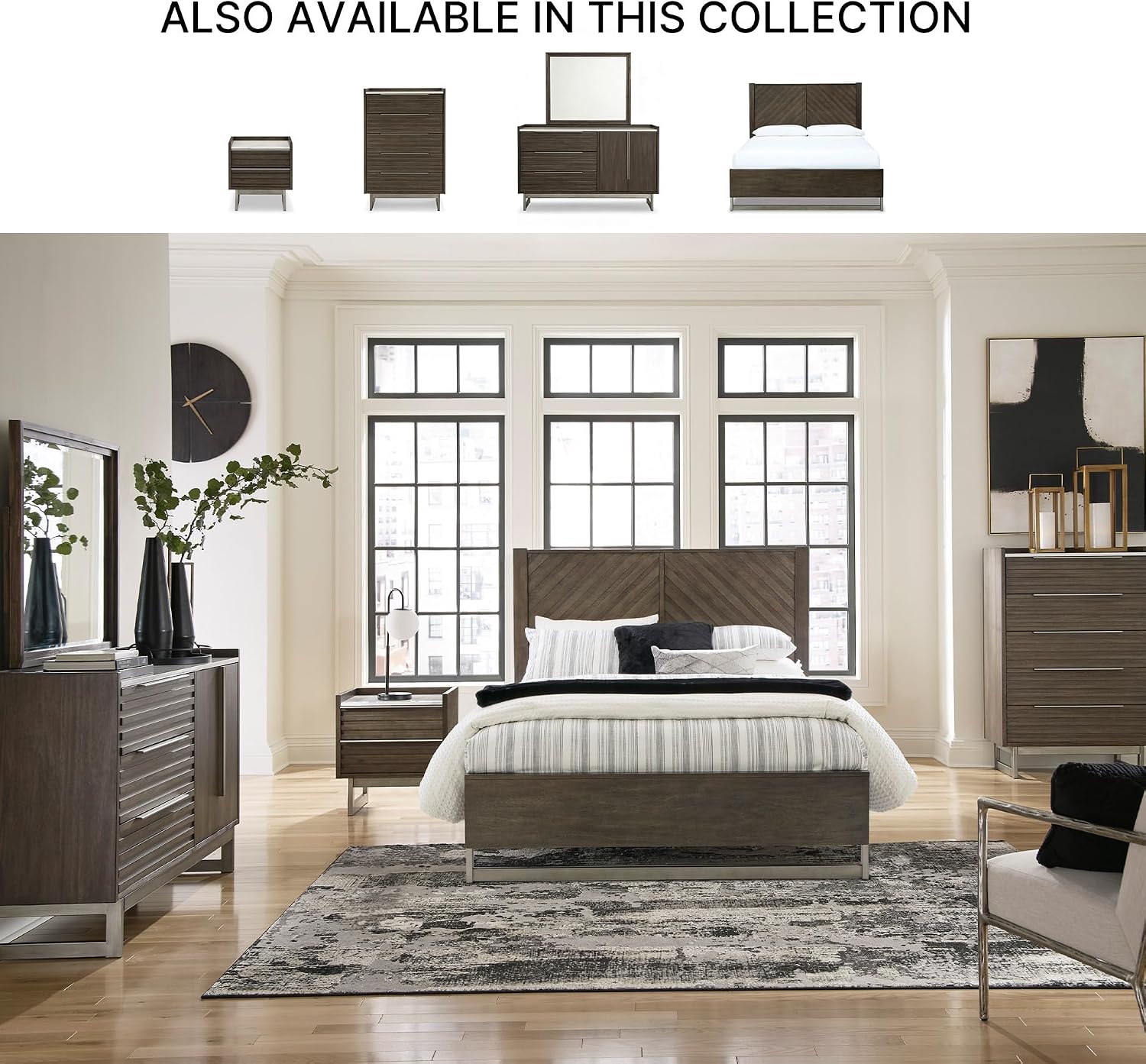 Signature Design by Ashley Arkenton Mid-Century Modern 3-Drawer Dresser and Mirror with Felt-Lined Top Drawer, Adjustable Shelf and Safety Stop, Dark Brown & White