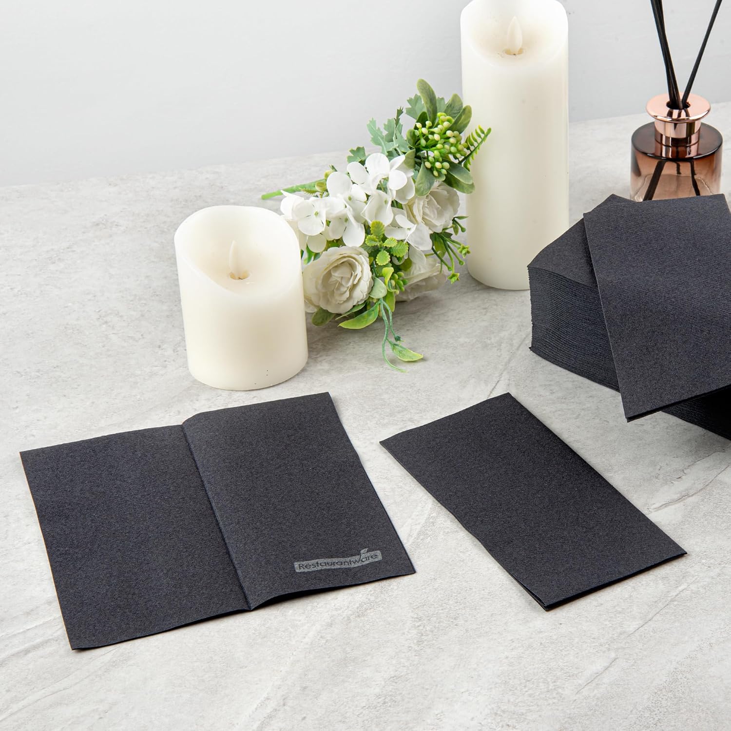 Luxenap 15.8 X 7.9 Inch Linen-Feel Guest Towels, 600 Hand Towels - ¼ Fold, Air-Laid, Black Paper Dinner Napkins, Disposable, for Restrooms, Kitchens, and Tables - Restaurantware