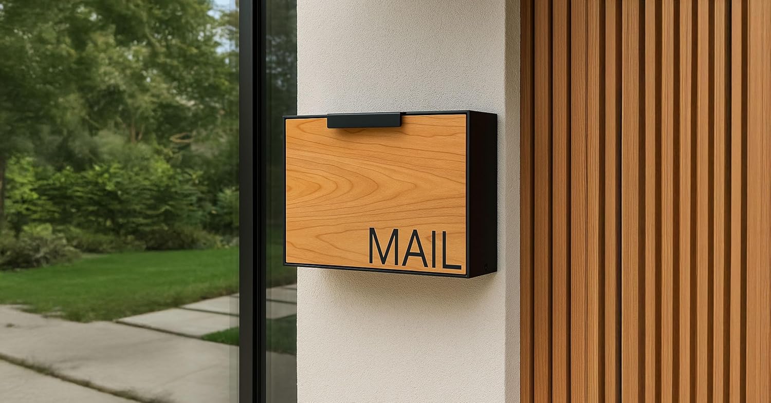 Movo Home Wall Mount Mailbox, Modern Wood Mailbox for House Allen