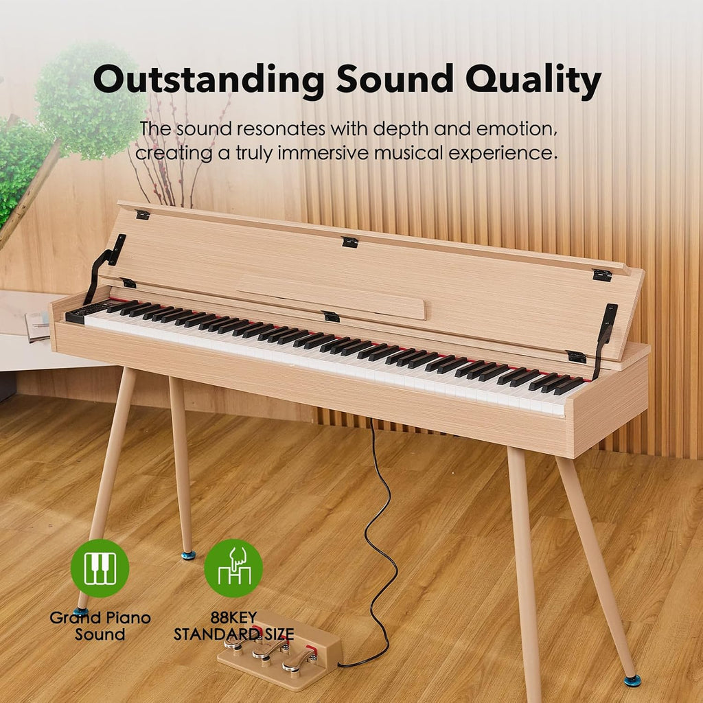 Digital Piano 88 Key Weighted Keyboard,Full-Size Desk Progressive Hammer-Action Electric Piano For Beginners, With Sheet Music Stand, Pedal,Power Adapter, Headphone Mode, Usb-Mid (Maple)
