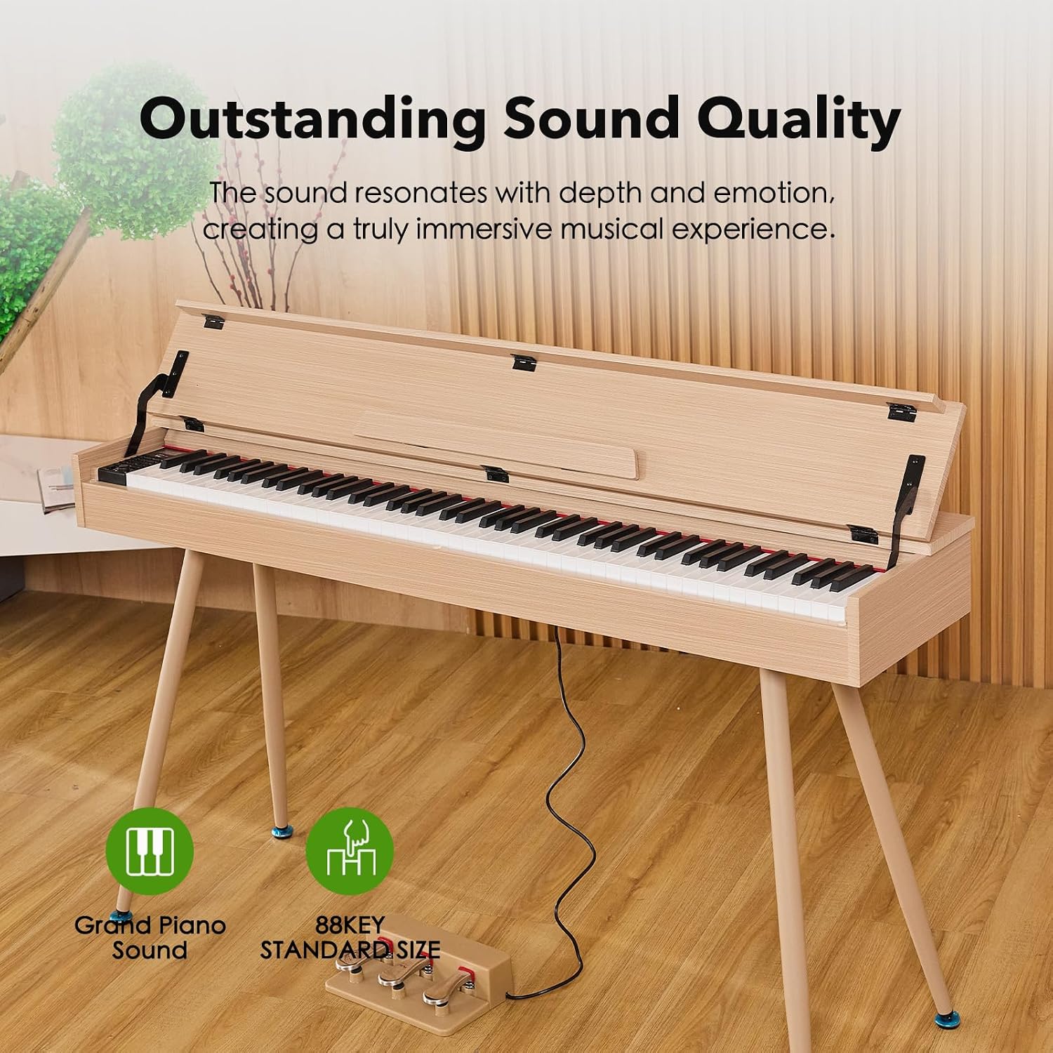 Digital Piano 88 Key Weighted Keyboard,Full-Size Desk Progressive Hammer-Action Electric Piano For Beginners, With Sheet Music Stand, Pedal,Power Adapter, Headphone Mode, Usb-Mid (Maple)