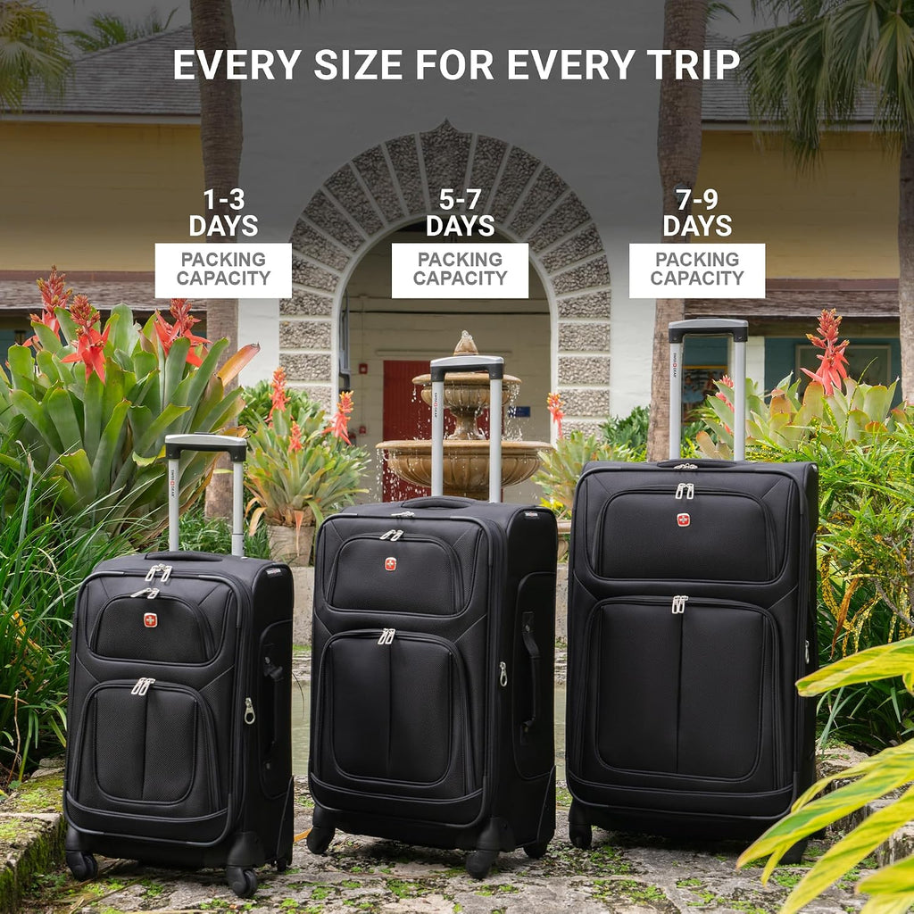 SWISSGEAR Sion Softside Expandable Spinner Luggage Durable Lightweight Travel Suitcase, Black, 2-Piece Set (Carry-On/Large)