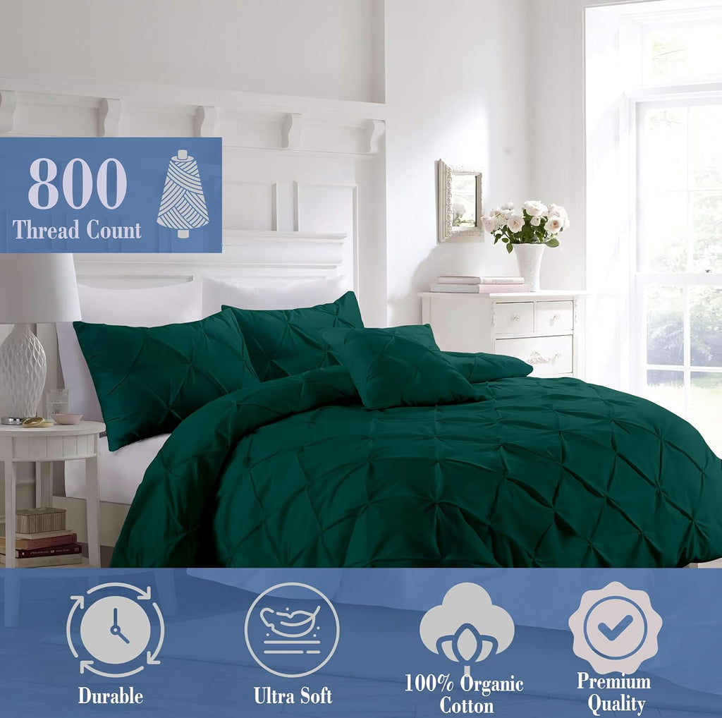 Pinch Duvet Cover Set California King Size 1 Duvet Cover with 2 Pillow Shams 3-Pc Comforter Cover with Zipper Closure & Corner Tie 100% Egyptian Cotton Cover (104x98 Inch, Teal)