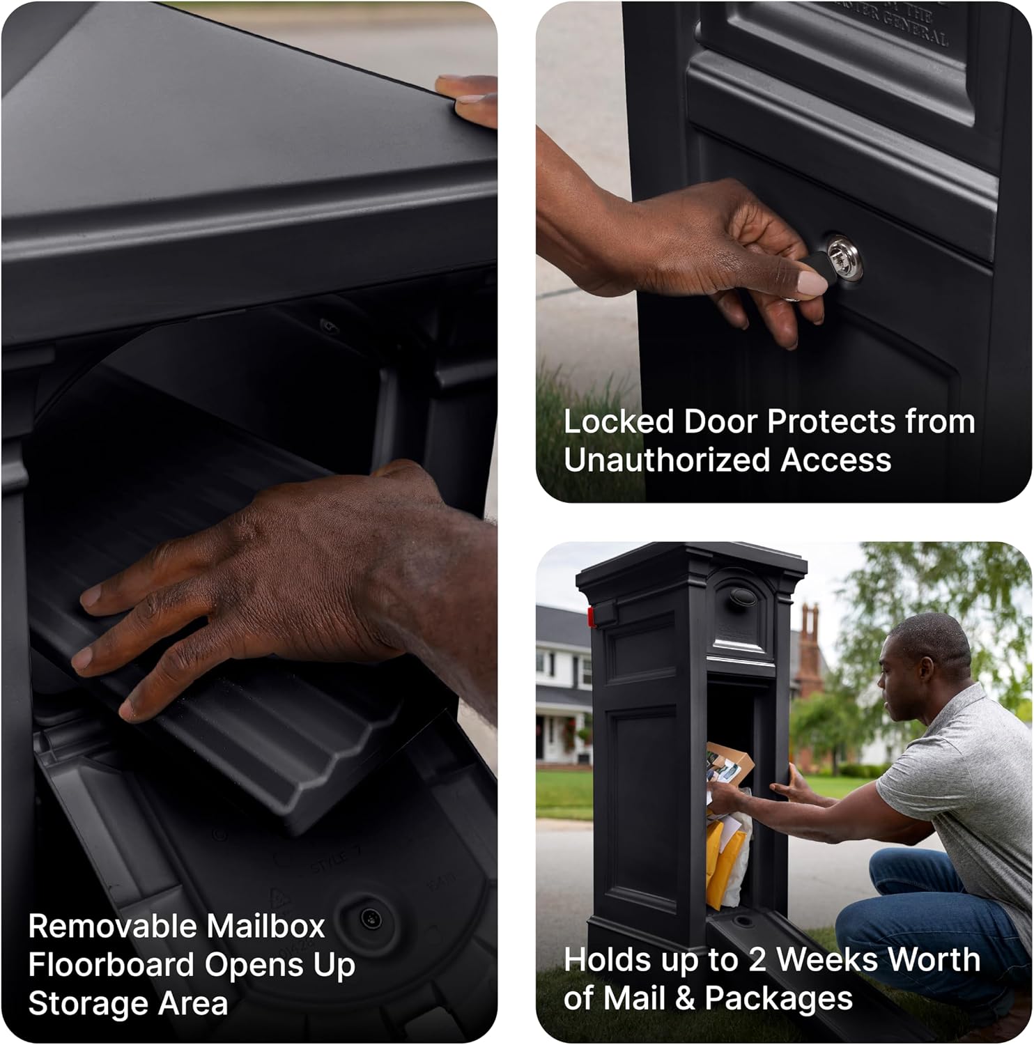 Step2 Atherton Reserve Storage Mailbox & Post, Extra Storage, Weather Resistant, Large Outdoor Mailboxes, Made of Durable Plastic, Easy to Install, Flag Included, Onyx Black